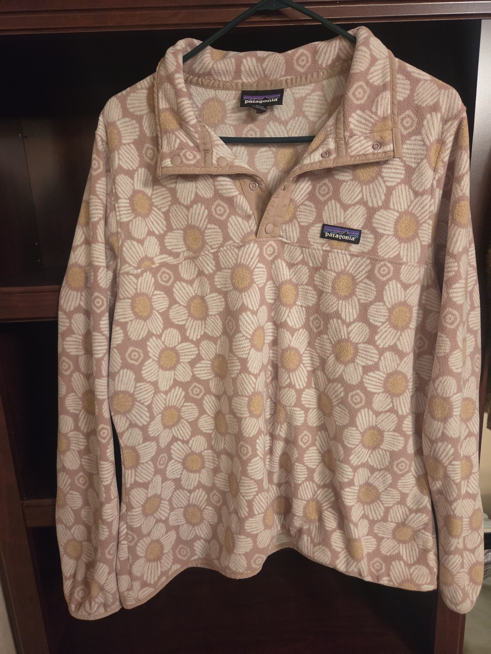 Patagonia Cream And Brown Floral Snap-T Fleece Pullover